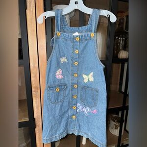 Vintage 90s Rachel’s Kids denim dress butterflies embroidered appliqué overalls